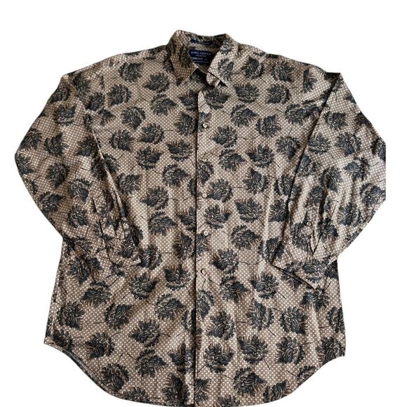 Daniel Cremieux Collection Brown Leaf Button Up shirt Large Career - Picture 1 of 5